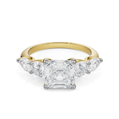 Multi Diamond Asscher Ring Front View in 9KT
