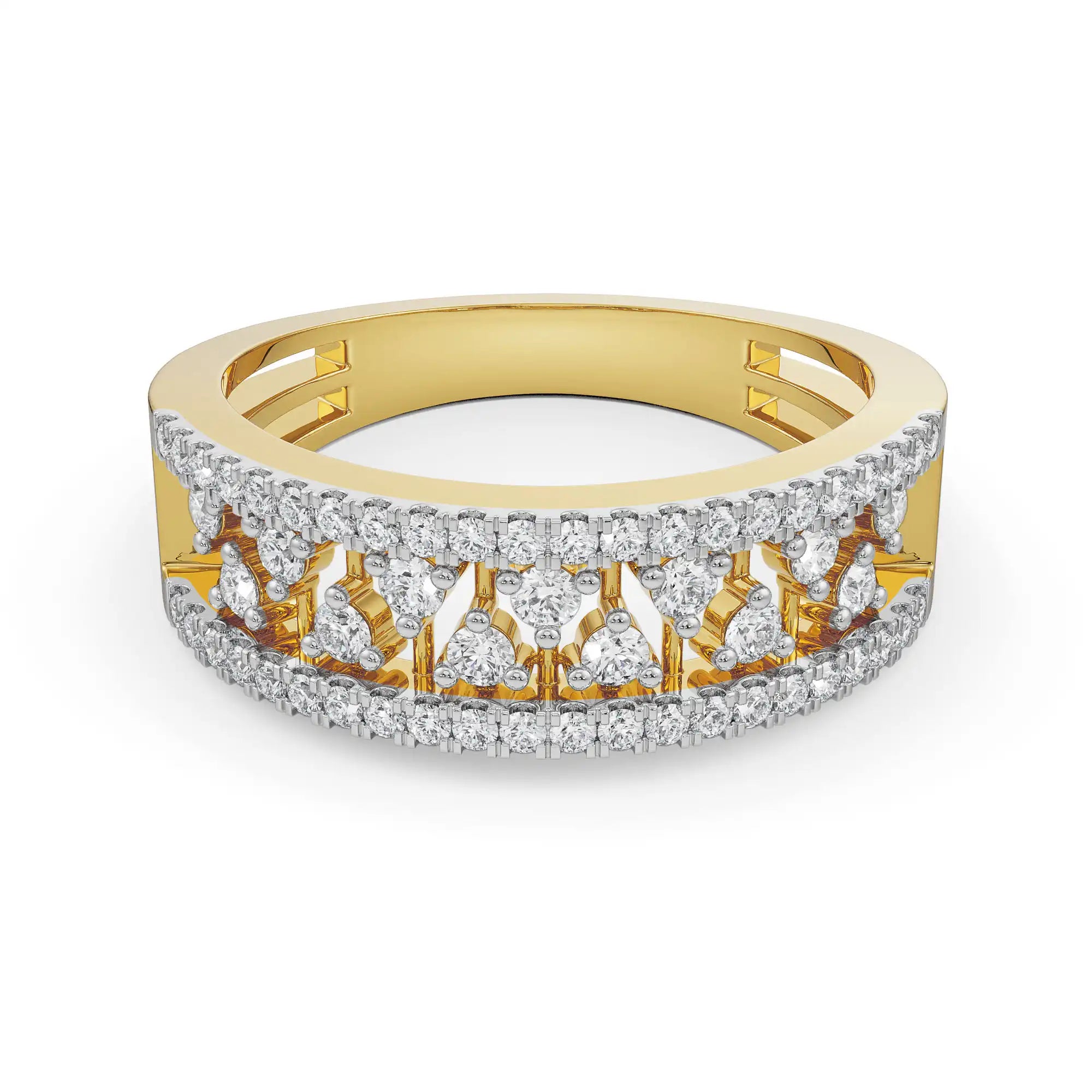Clustered Broad Diamond Band Front View in 9KT