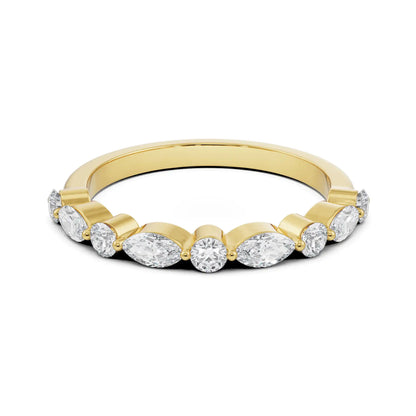 Round and Marquise Diamond Band Front View in 9KT