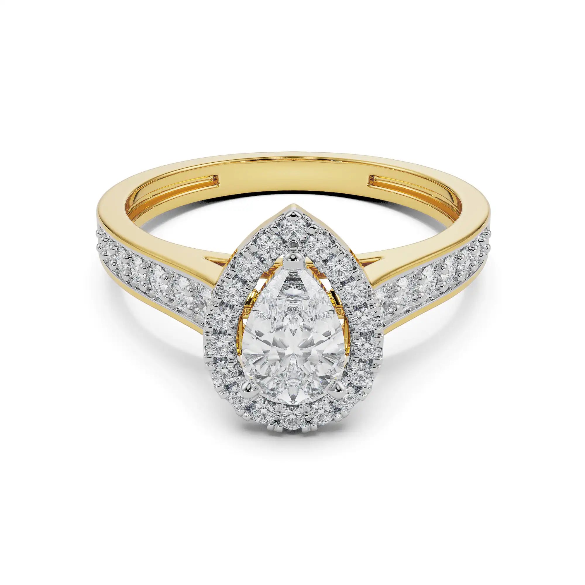 Perky Pear Diamond Ring Front View in 9KT