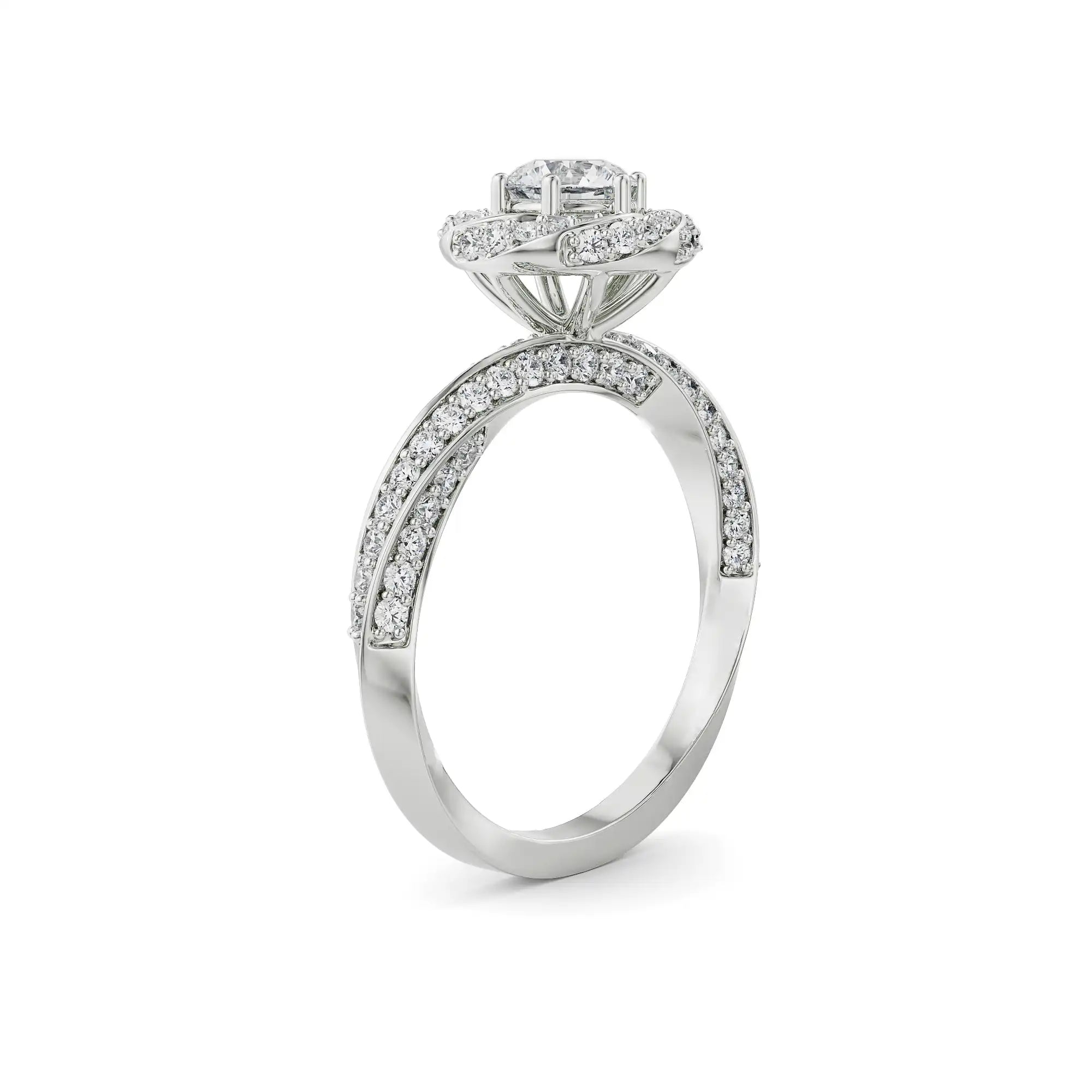Twisted Band Halo Solitaire Ring Side view