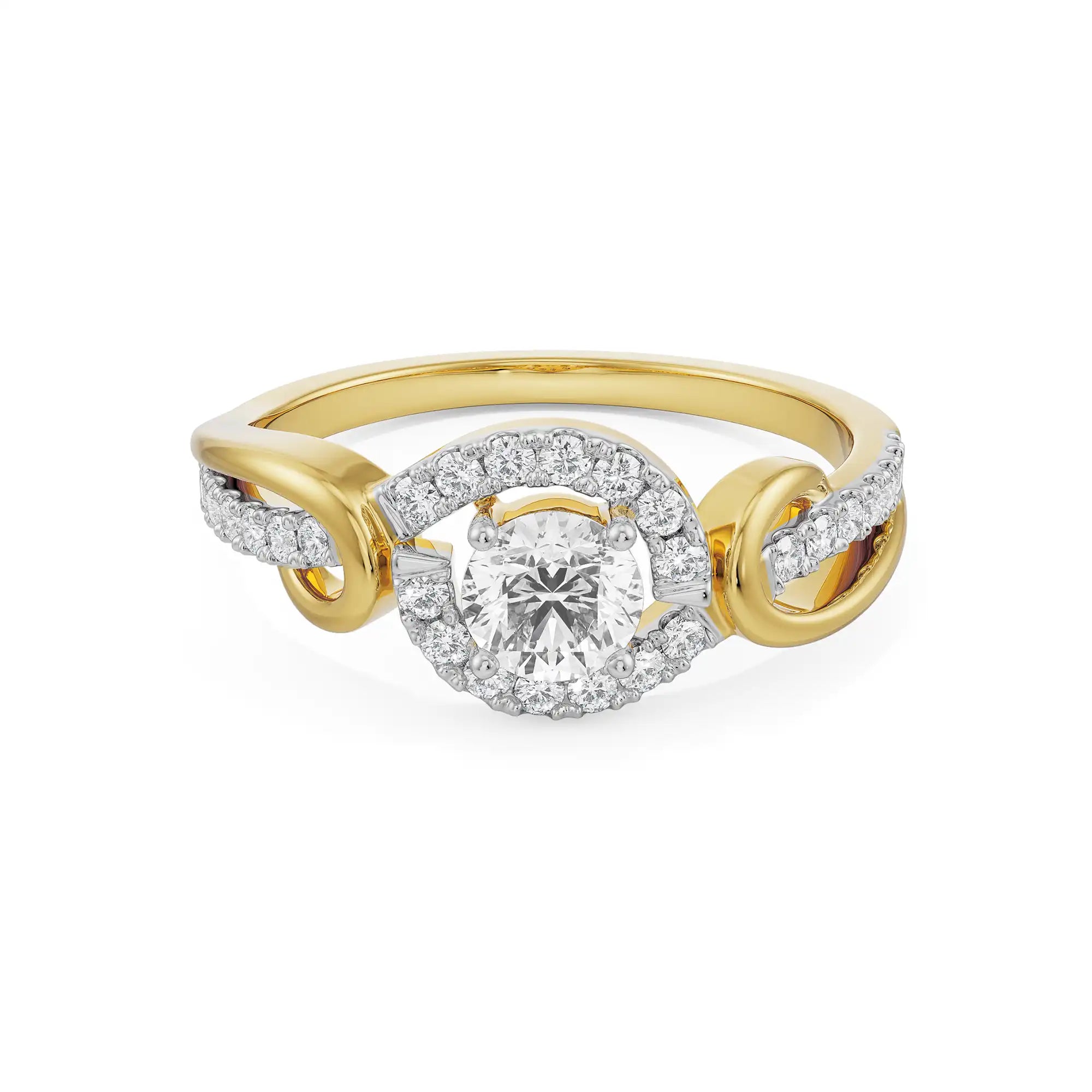 Curved Band Solitaire Ring Front View in 9KT