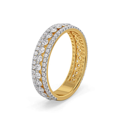 Triple Row Lab Grown Diamond Band - side view in 9KT