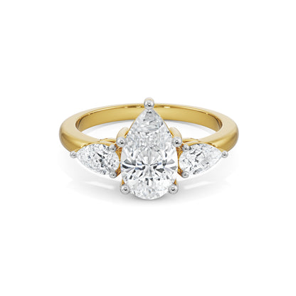 Pear Tri Solitaire Diamond Ring Front view