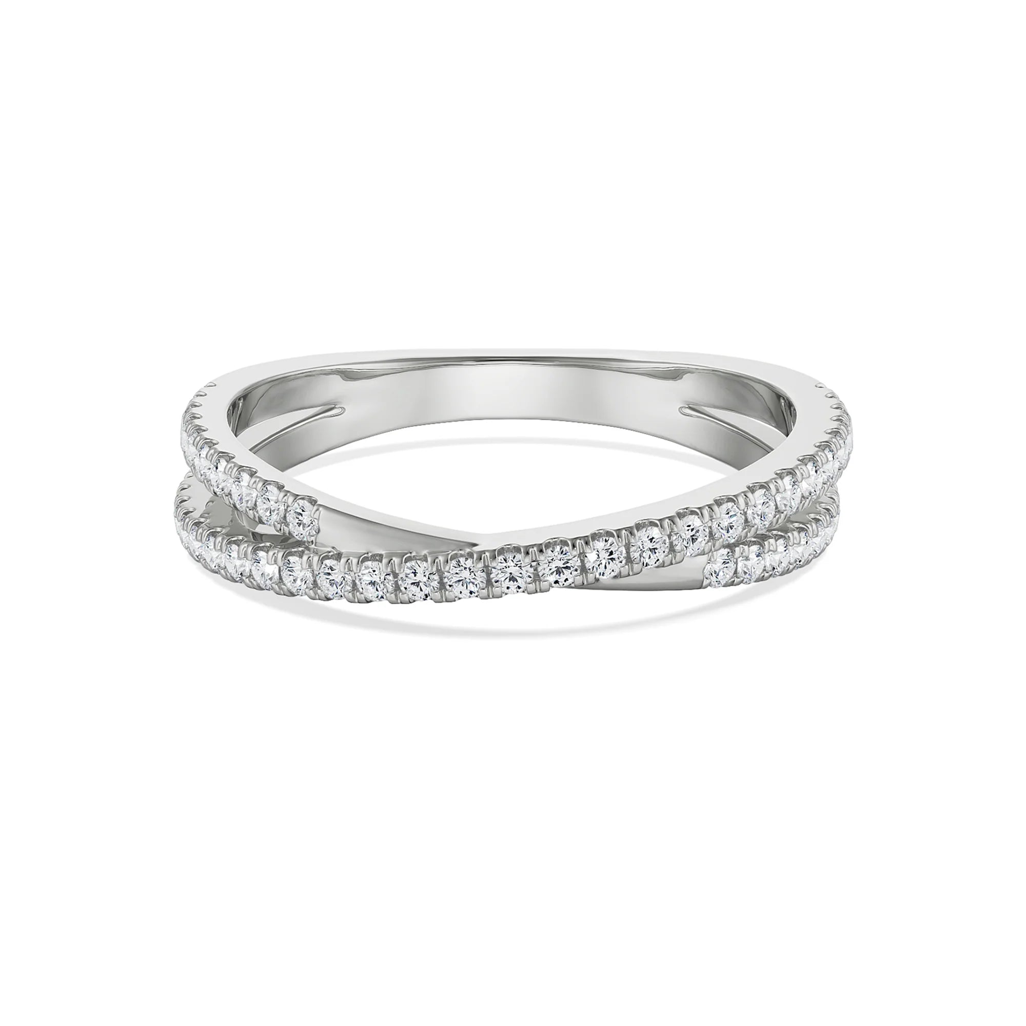 Crossover Diamond Band Front view in 9KT