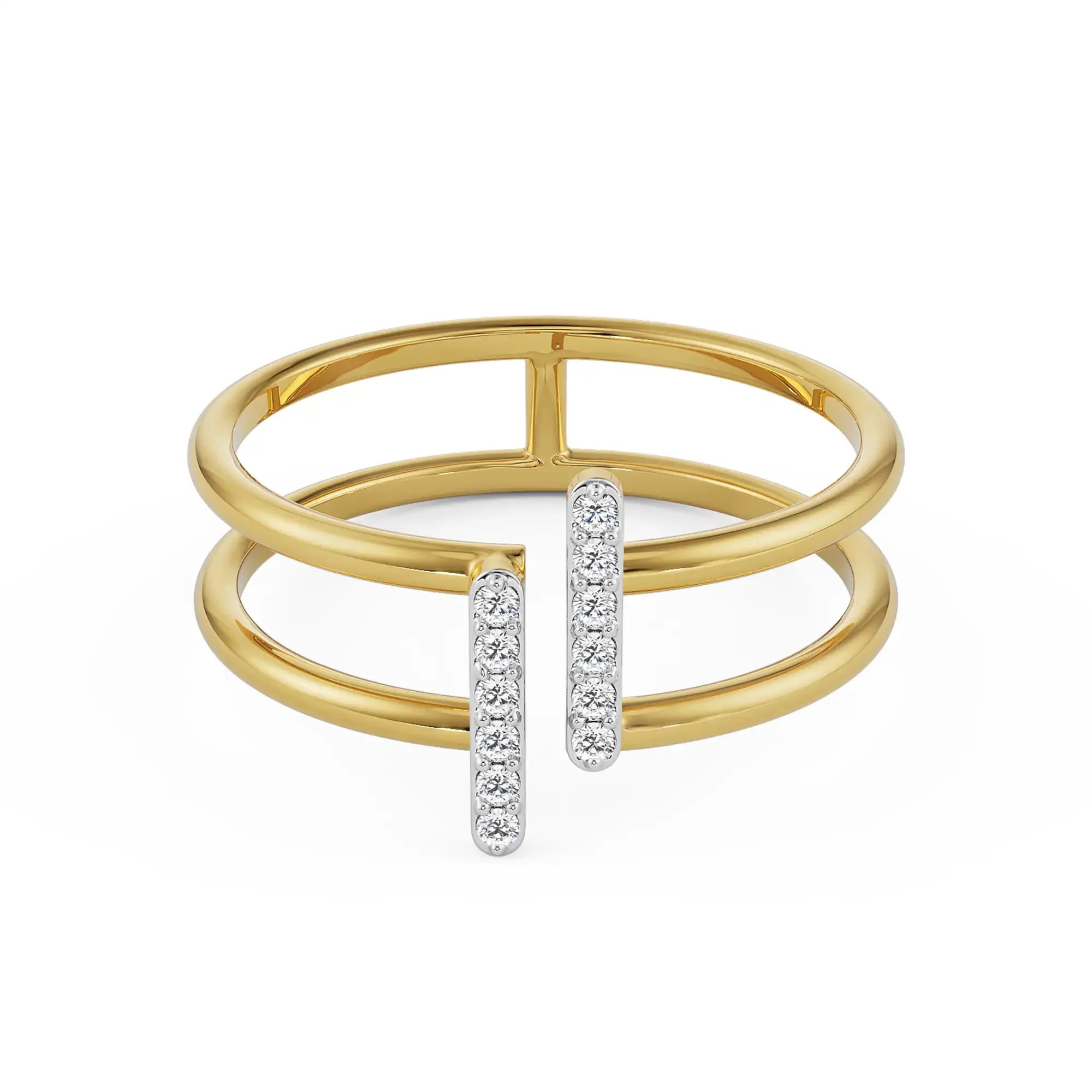 Parallel Open Diamond Ring Front view in 9KT