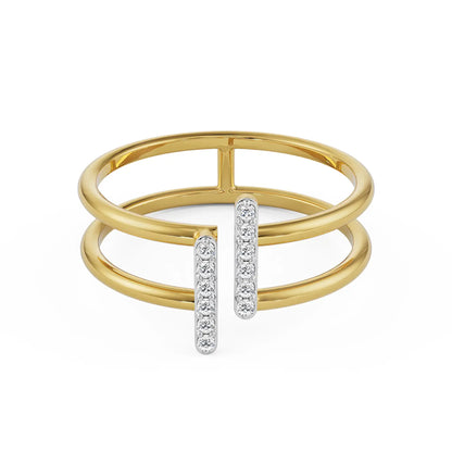 Parallel Open Diamond Ring Front view in 9KT