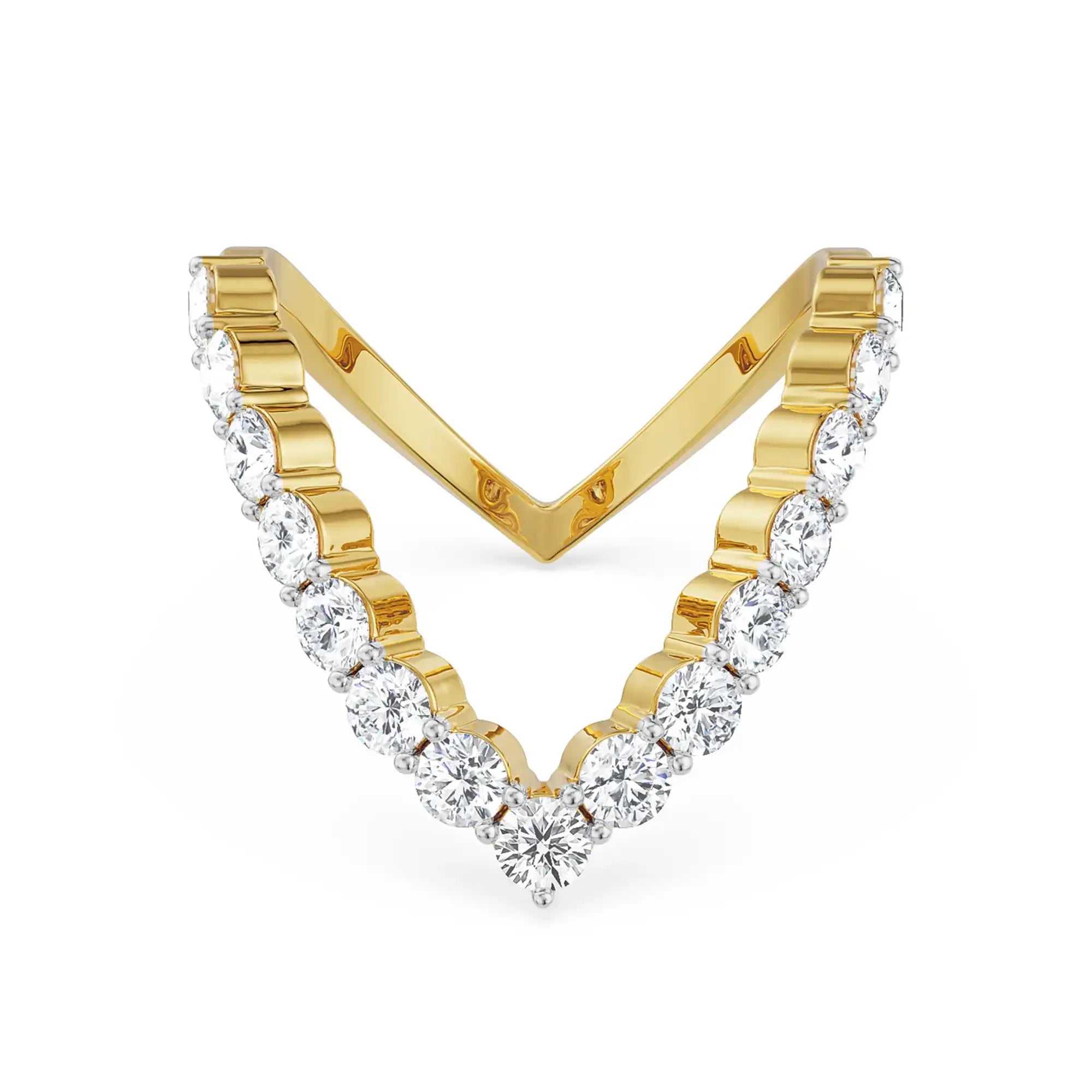 Minimalist V Diamond Band front view in 9KT