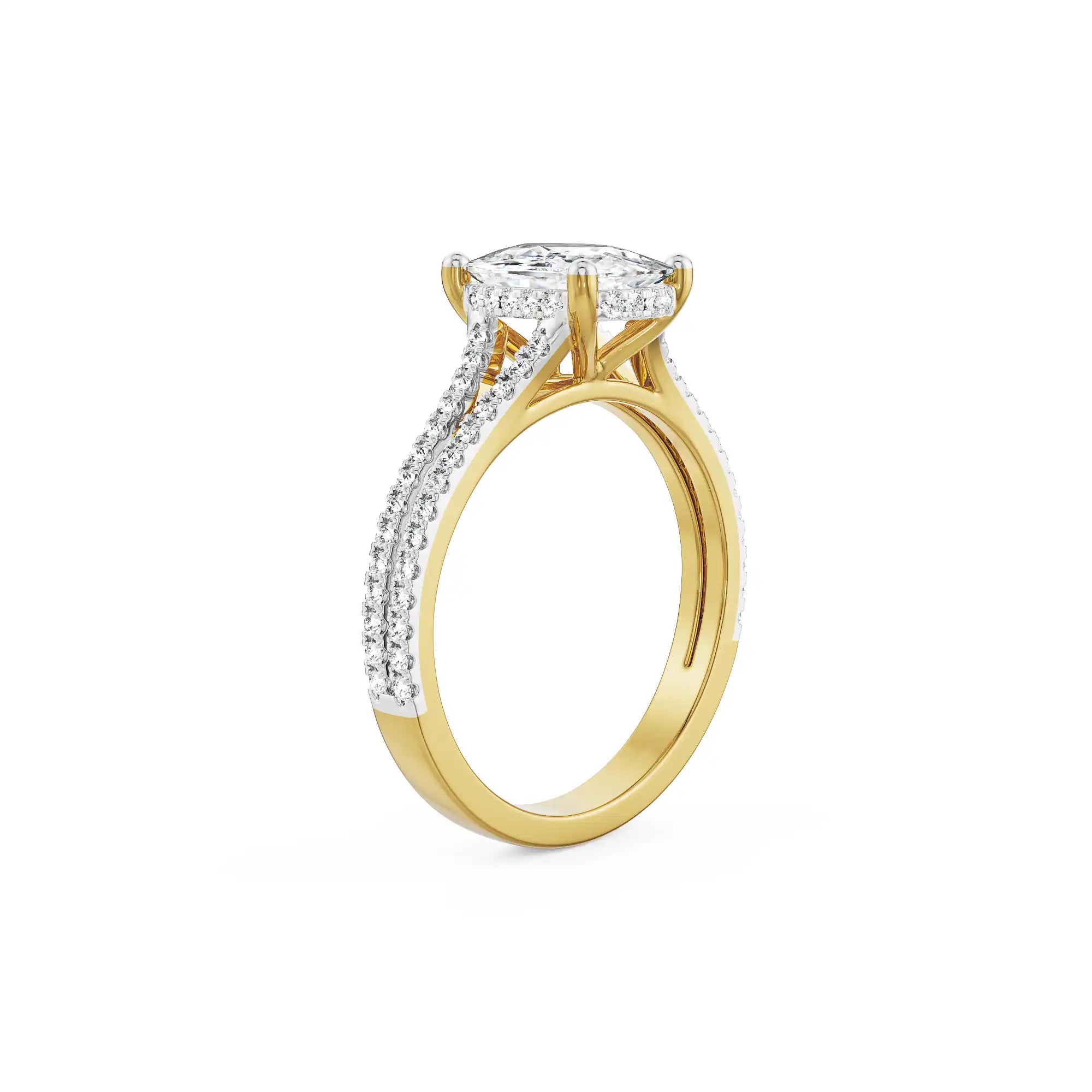 Duo Band Cushion Square Diamond Ring right view in 9KT