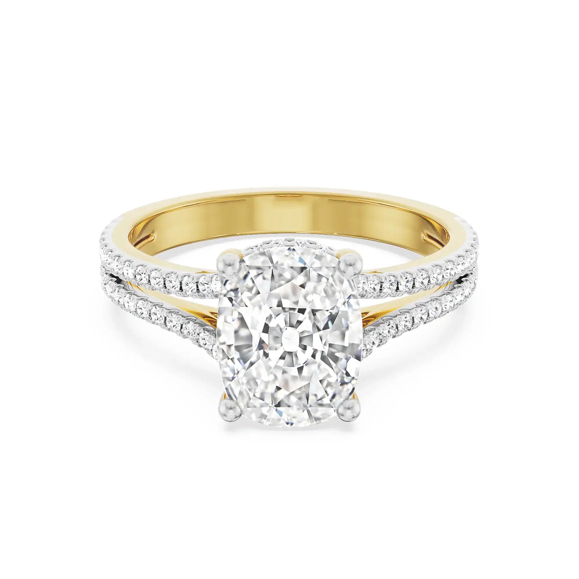Duo Band Cushion Square Diamond Ring front view in 9KT