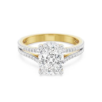 Duo Band Cushion Square Diamond Ring front view in 9KT
