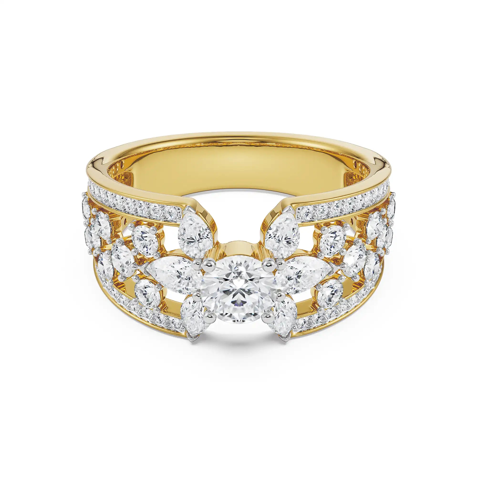 Flora Pear Lab Grown Diamond Ring - Front view in 9KT