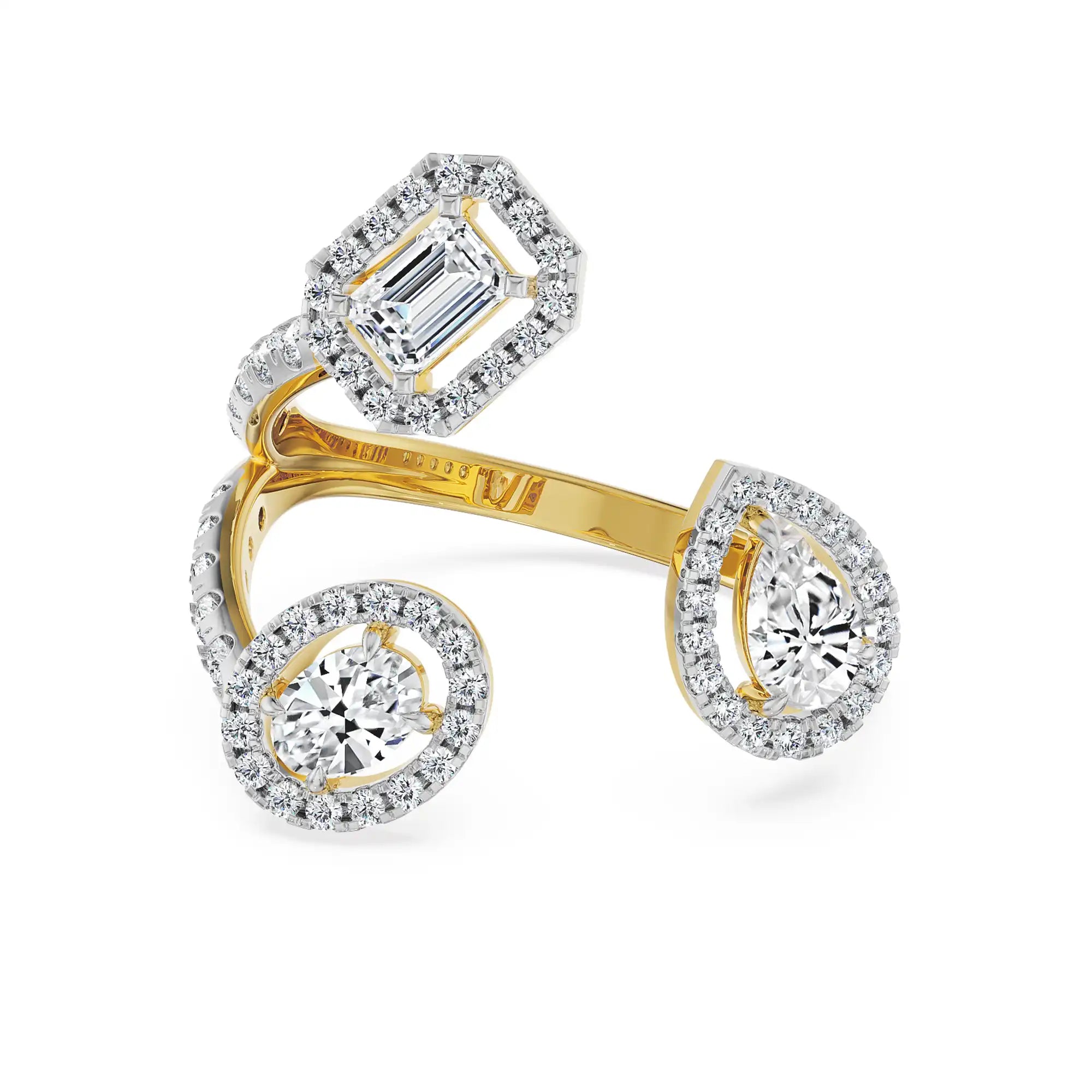 Three Stone Cocktail Lab Grown Diamond Ring - Front view in 9KT