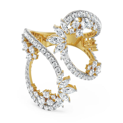 Swirl Festive Lab Grown Diamond Cocktail Ring- front view in 9KT