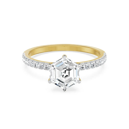 Hexagon Lab Grown Diamond Engagement Ring- front view in 9KT