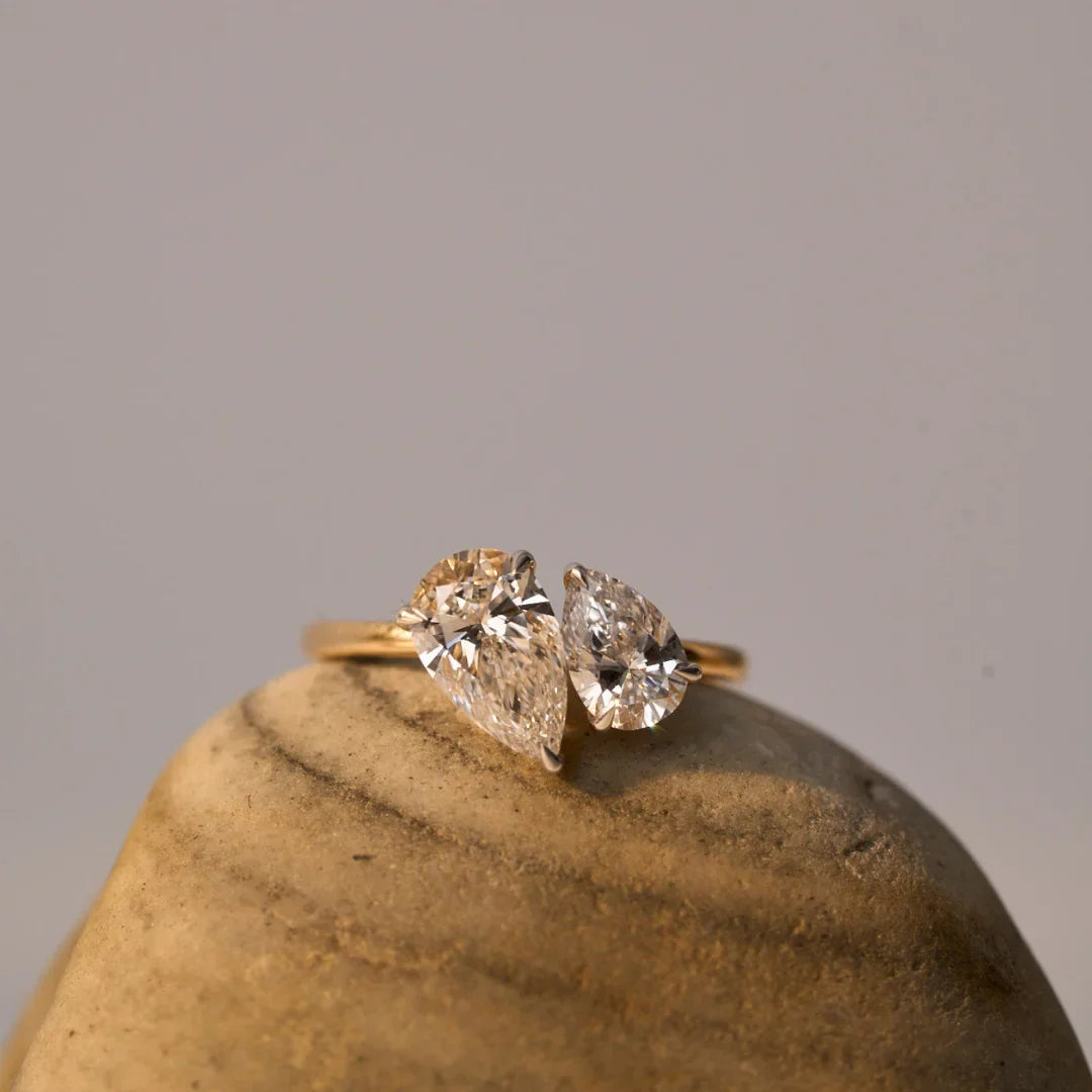 Two Stone Pear Solitaire Ring_in-stock