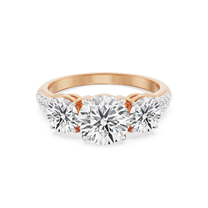 Three Stone Rose Engagement Ring Front view