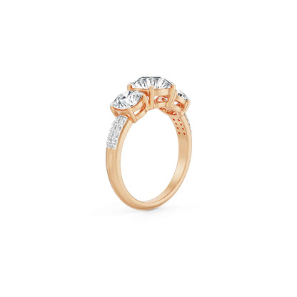 Three Stone Rose Engagement Ring side view