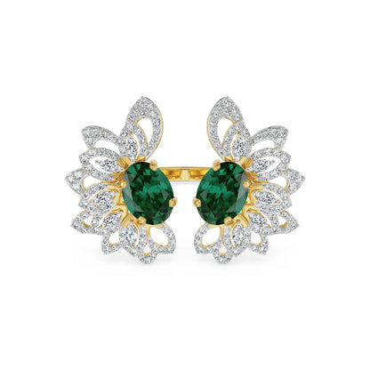 Butterfly Emerald Lab Grown Diamond Ring - front view in 9KT