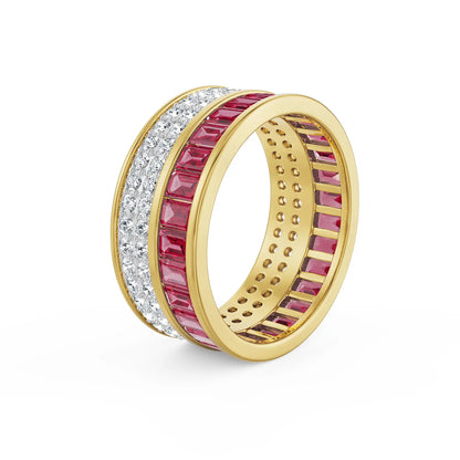 Drum Ruby Lab Grown Diamond Band - top view in 9KT