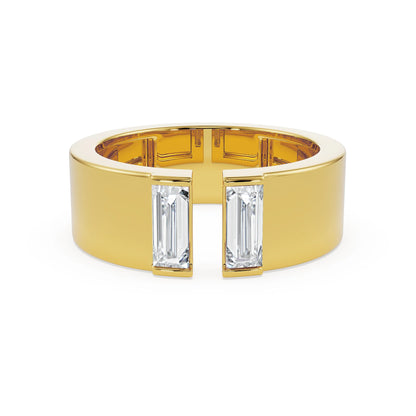Baguette Lab Grown Diamond Open Ring - front view in 9KT