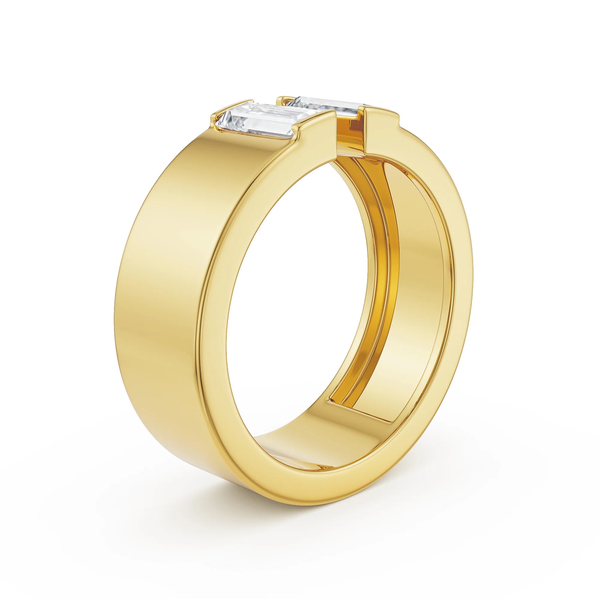 Baguette Lab Grown Diamond Open Ring - side view in 9KT