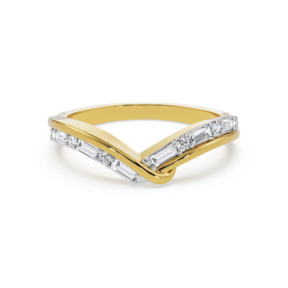 Chevron Baguette Lab Grown Diamond Band - front view in 9KT