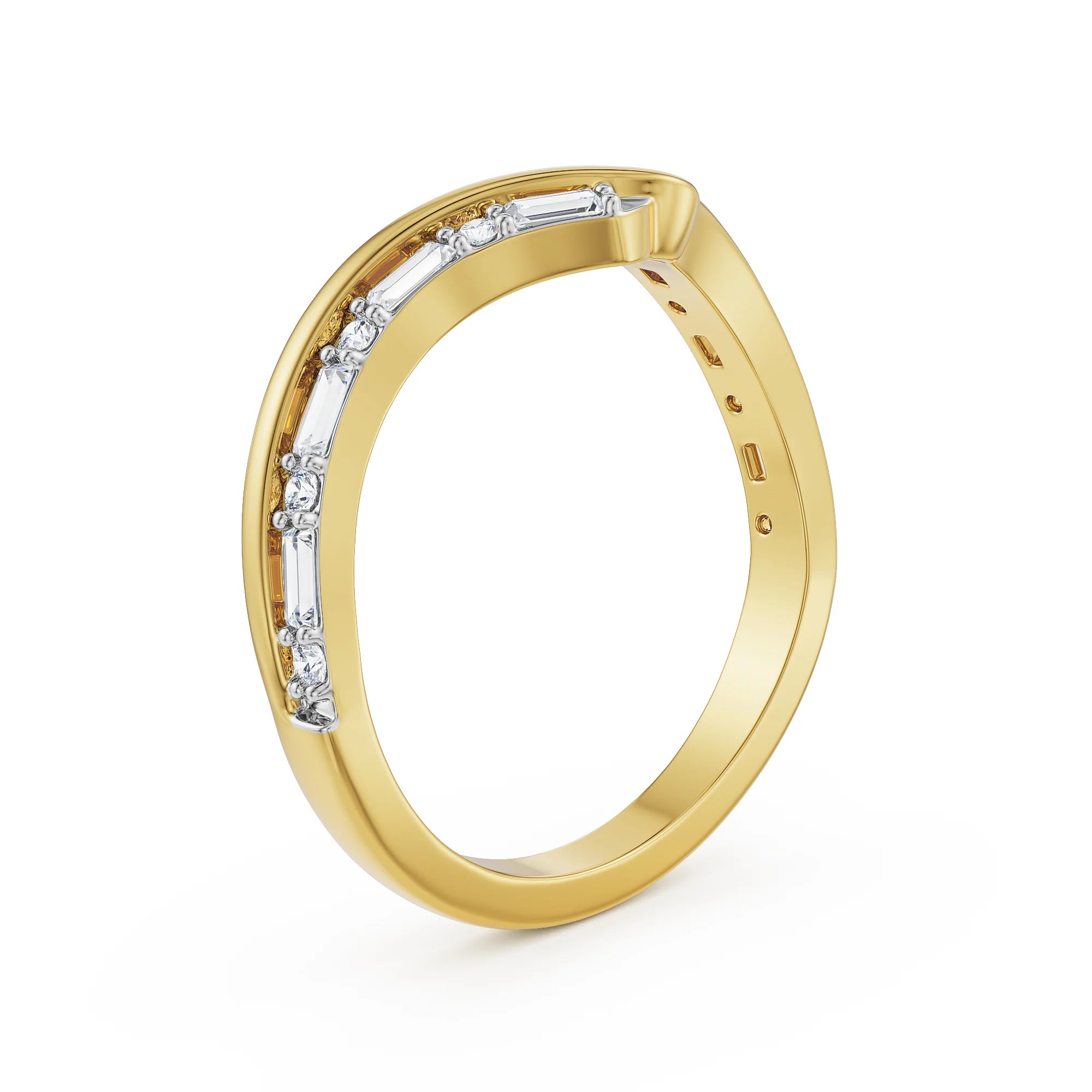 Chevron Baguette Lab Grown Diamond Band - back view in 9KT