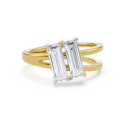 Baguette Lab Grown Diamond V Ring - front view in 9KT