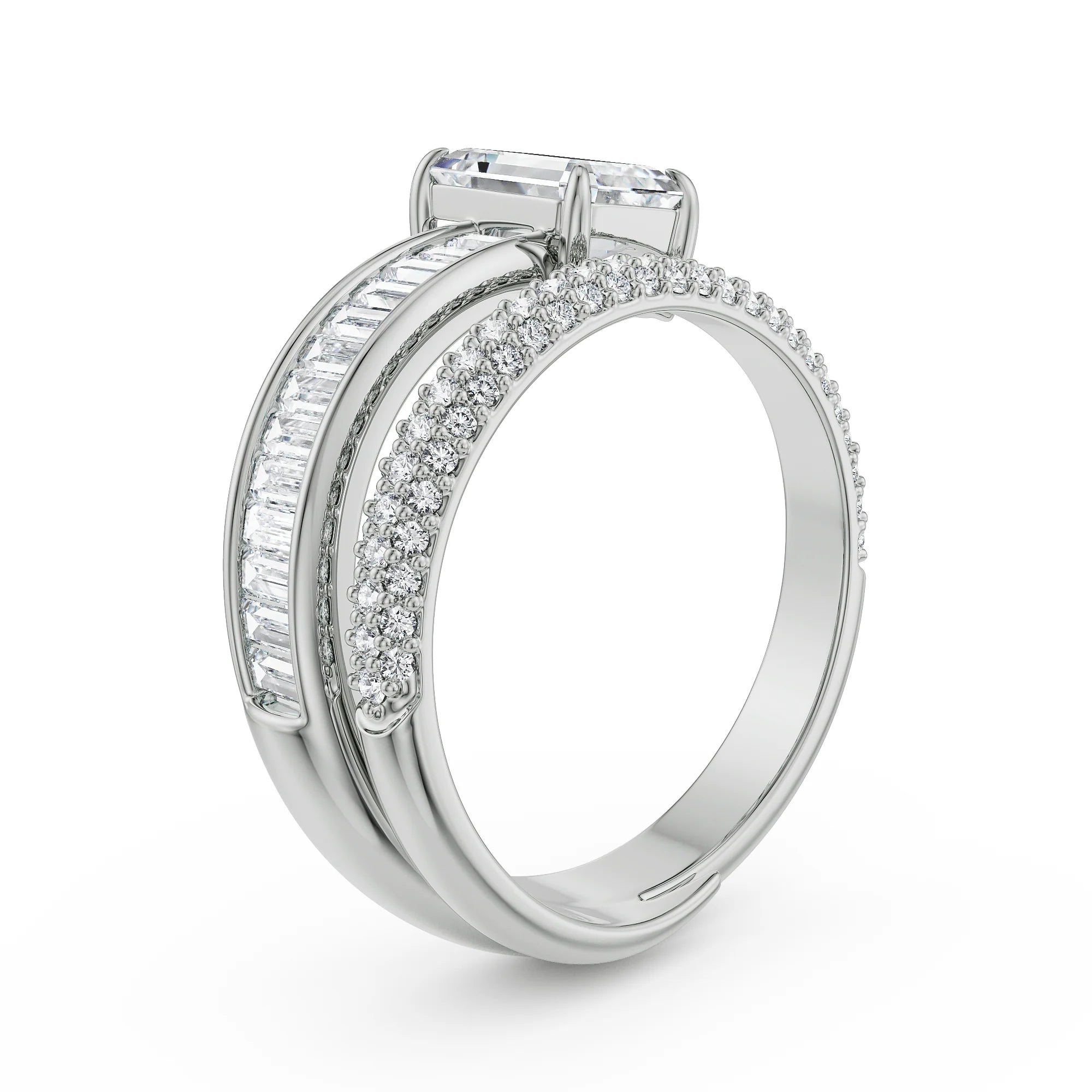 Twirling Emerald Lab Grown Diamond Ring - side view in 9KT