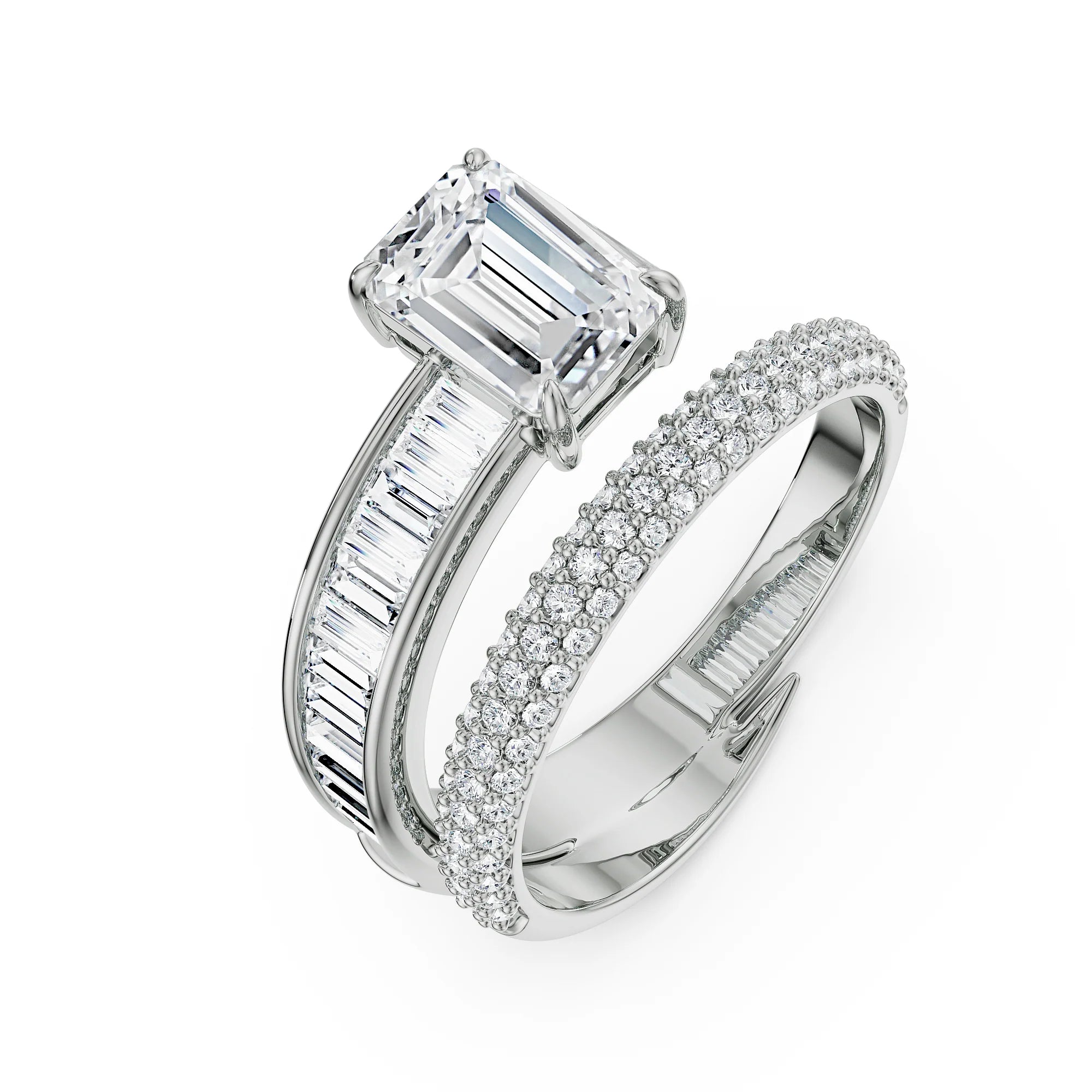 Twirling Emerald Lab Grown Diamond Ring - top view in 9KT