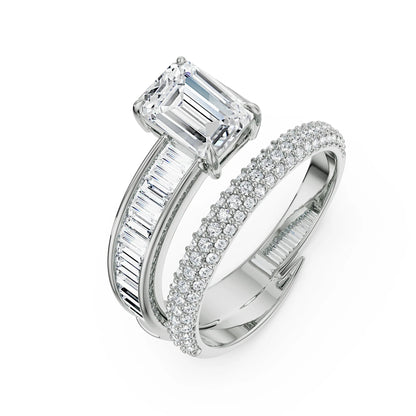 Twirling Emerald Lab Grown Diamond Ring - top view in 9KT