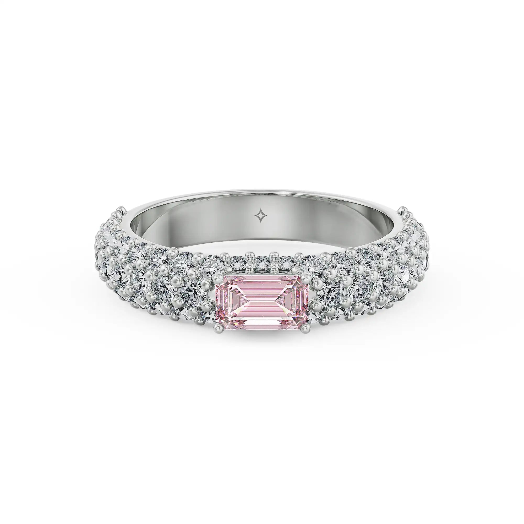 Emerald Pink Sapphire Lab Grown Diamond Ring