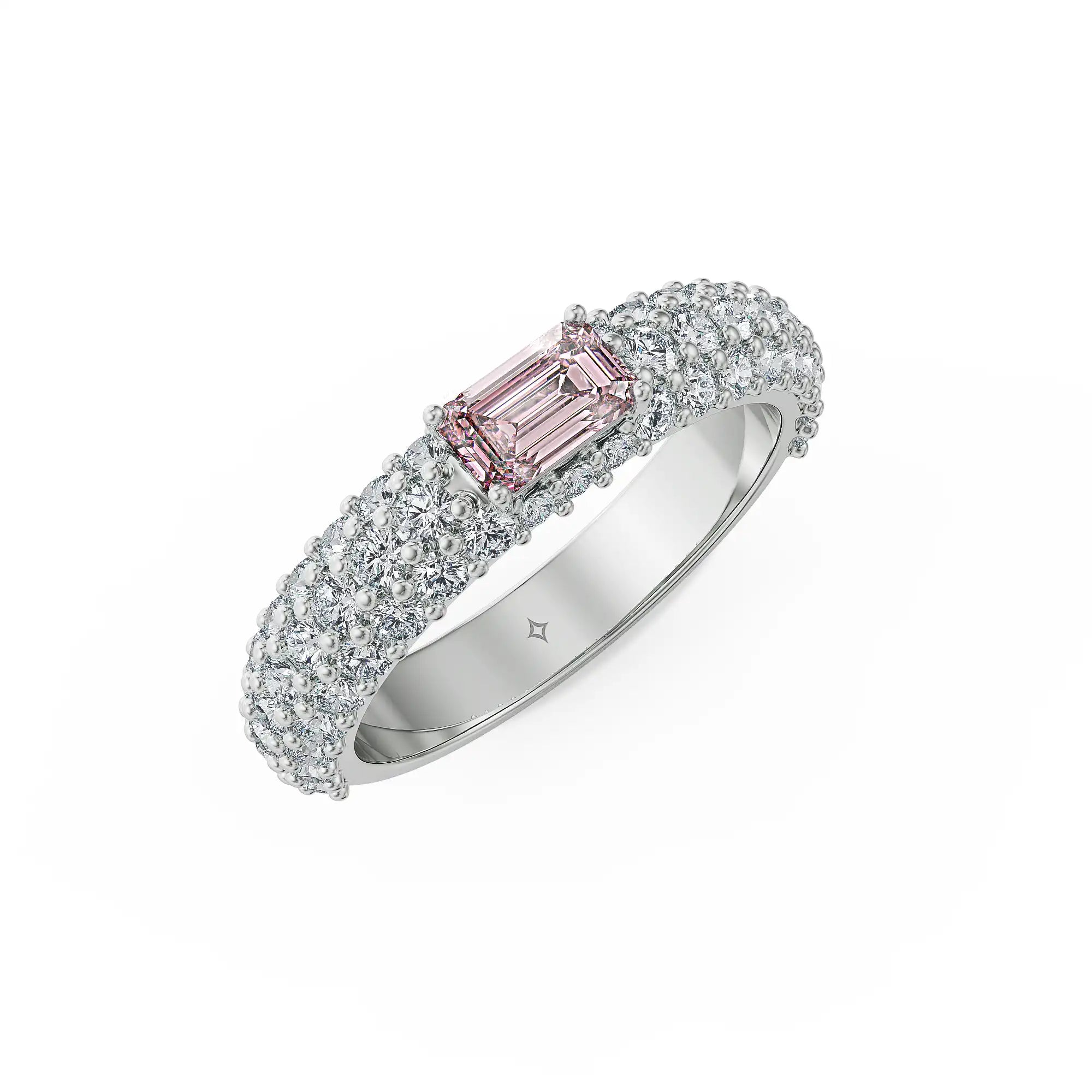 Emerald Pink Sapphire Lab Grown Diamond Ring