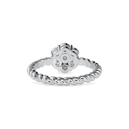 Floral Solitaire Halo Diamond Ring Back View