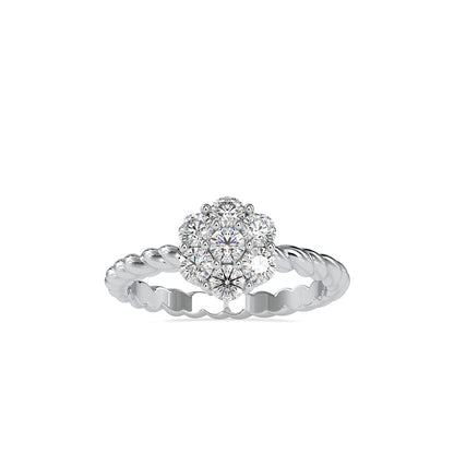 Floral Solitaire Halo Diamond Ring Front View in 9KT