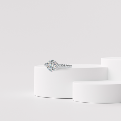 Floral Solitaire Halo Diamond Ring Prospective View in 9KT