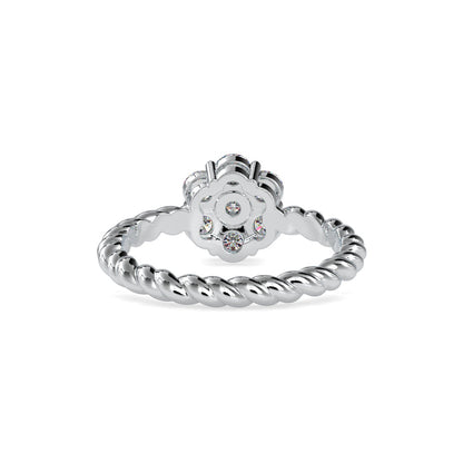Floral Solitaire Halo Diamond Ring Back View in 9KT
