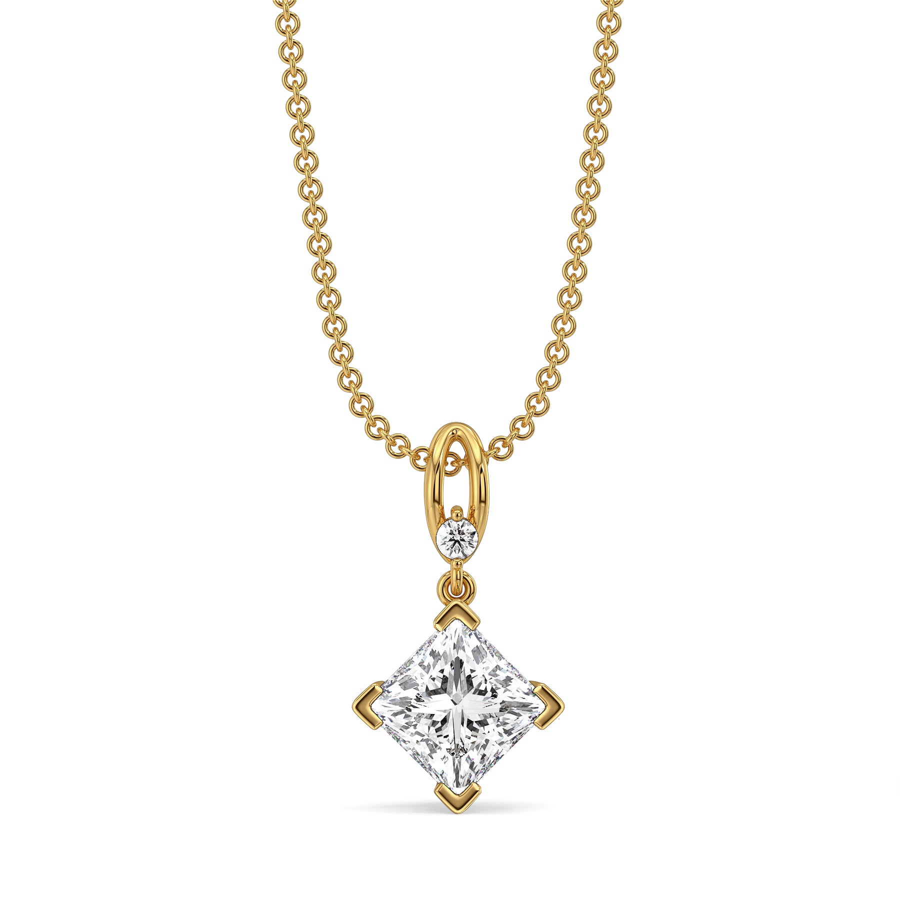 2 CT Pretty Princess Solitaire Lab Diamond Pendant - front view