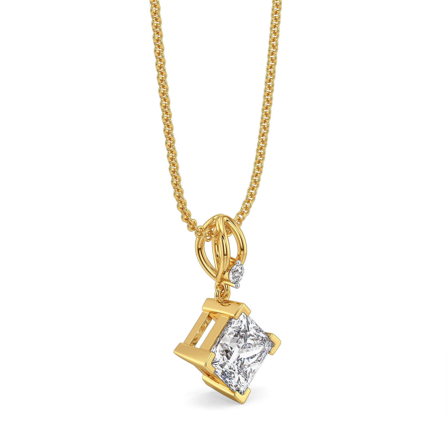 2 CT Pretty Princess Solitaire Lab Diamond Pendant - side view