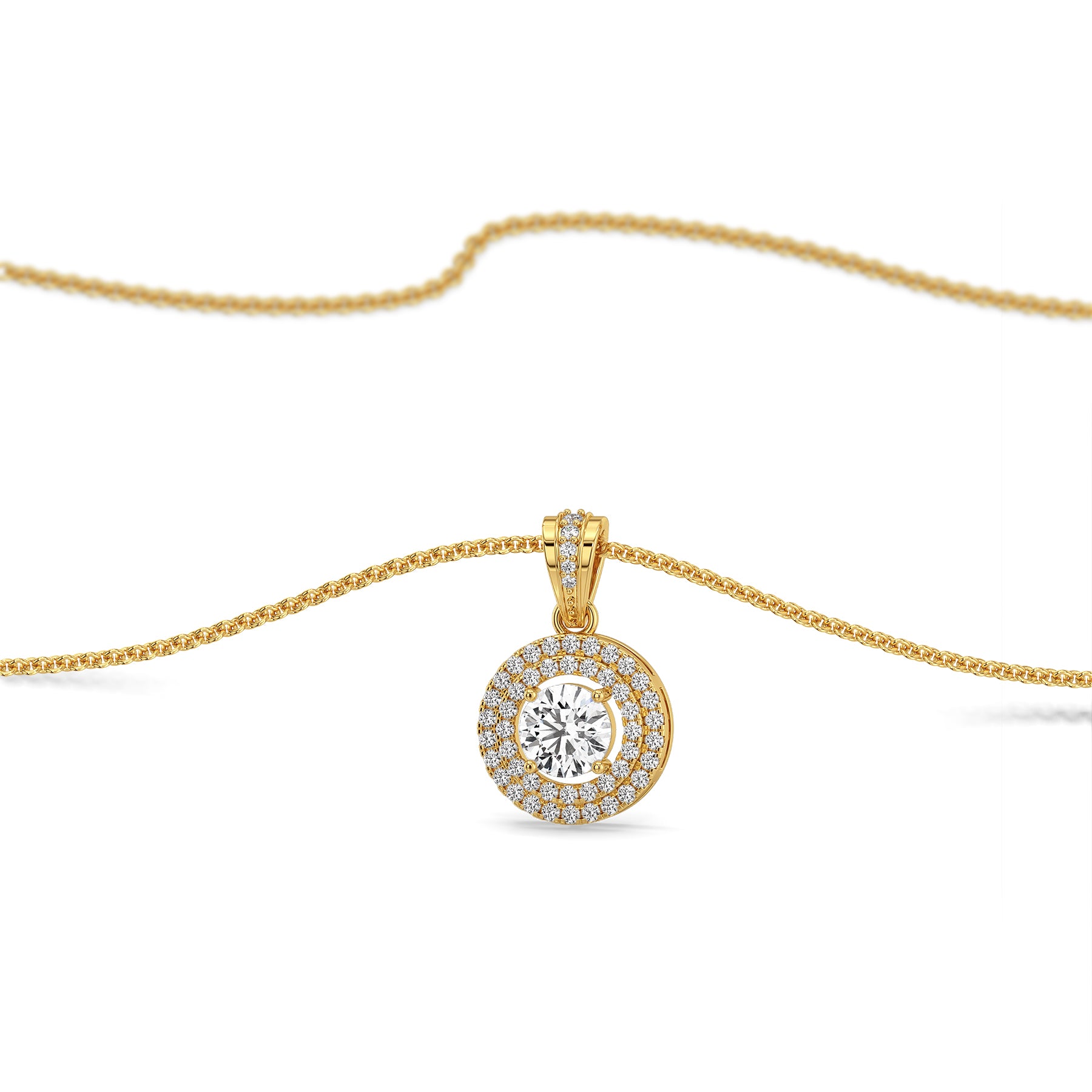 Dual Halo Round Lab Grown Diamond Pendant - perspective view