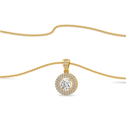 Dual Halo Round Lab Grown Diamond Pendant - perspective view