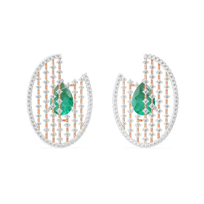 Glamorous Emerald Diamond Earrings - front view