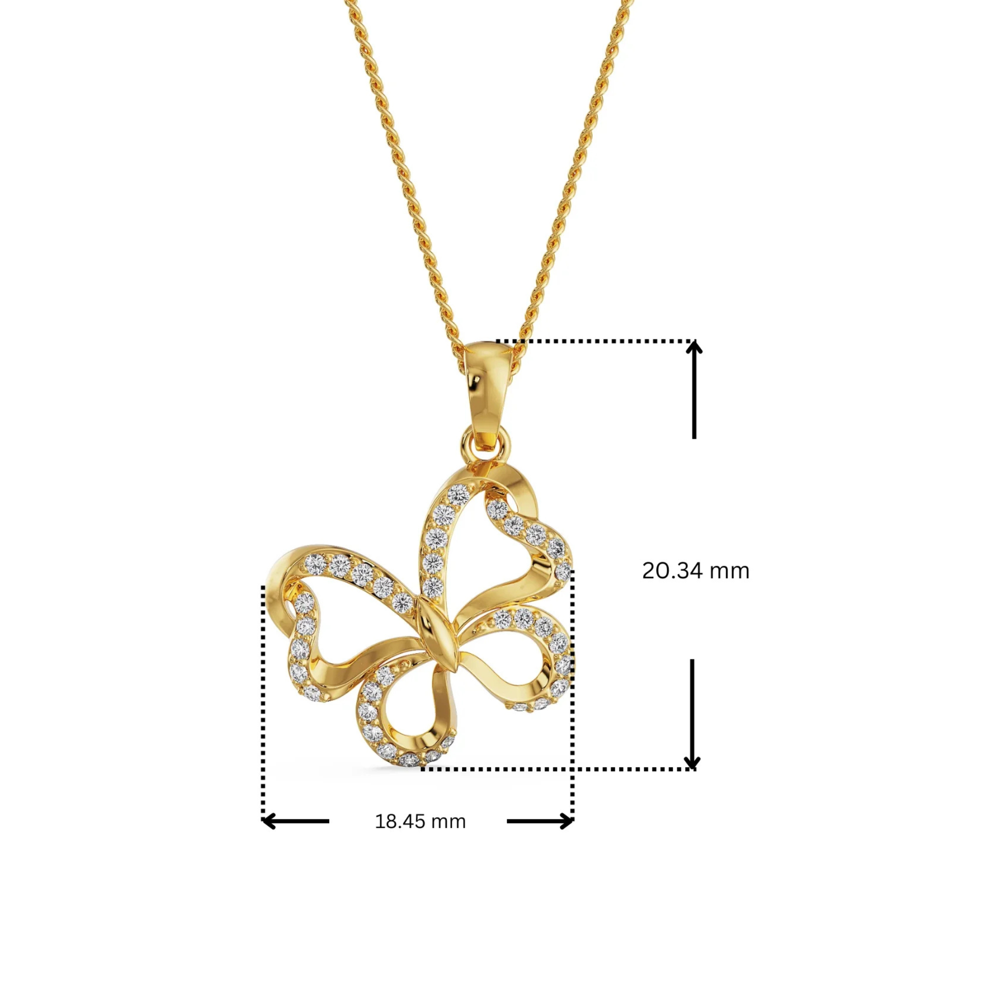 Dimension Guide for Whimsical Butterfly Lab Grown Diamond Pendant