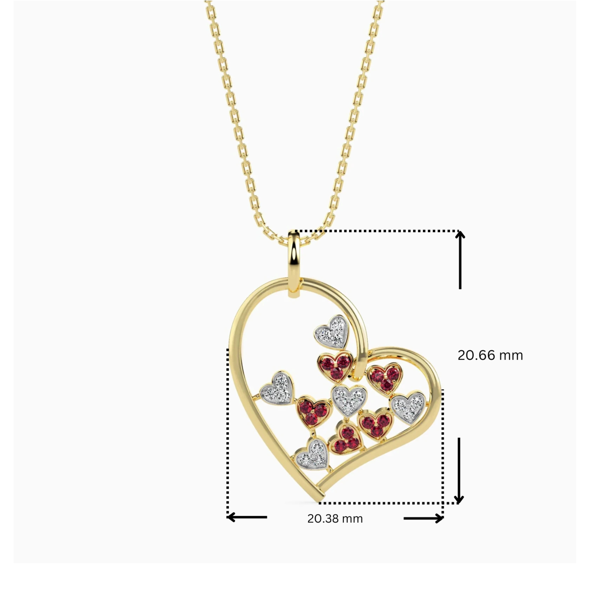 Dimension Guide for Heart Mosaic Lab Grown Diamond Pendant