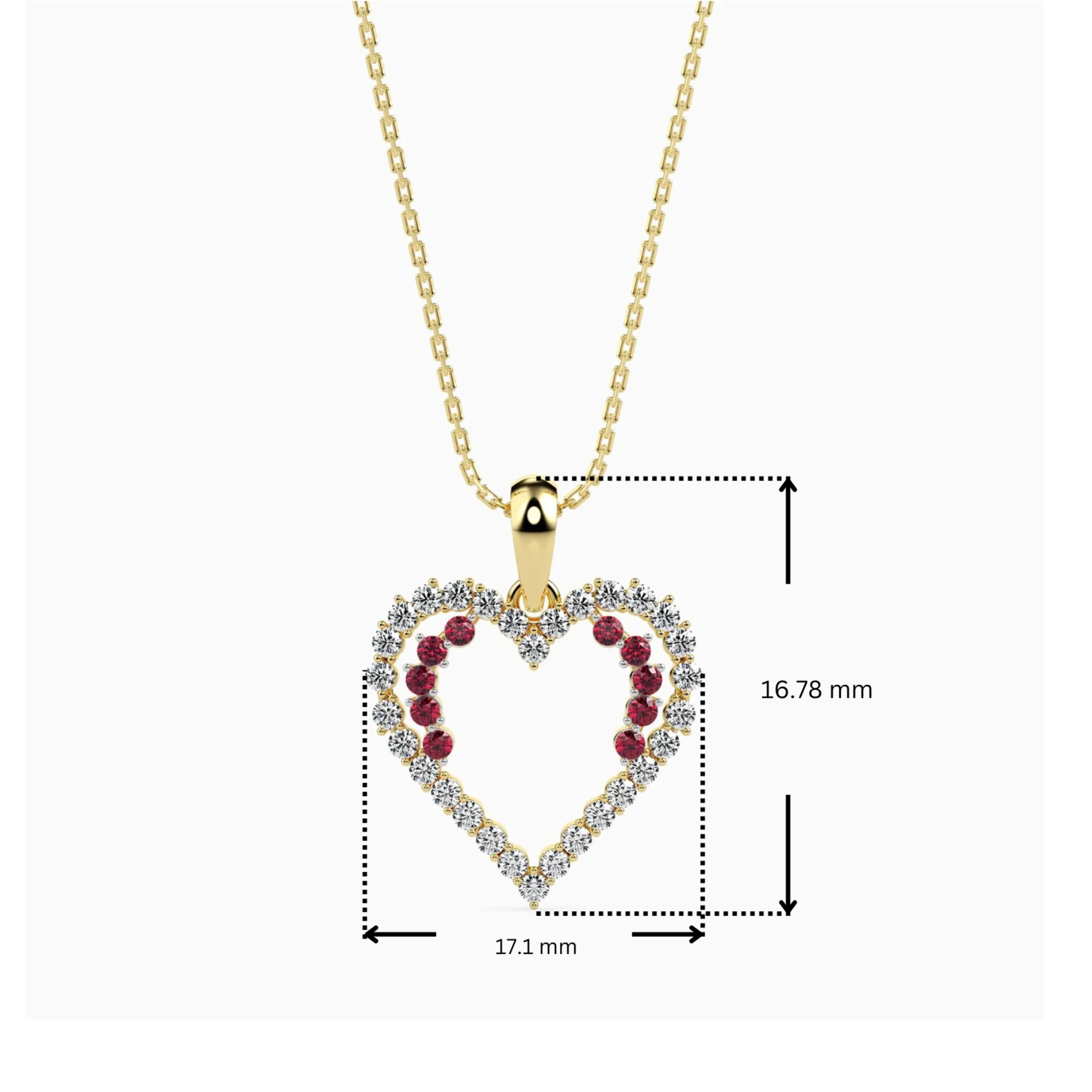 Dimension Guide for Ritzy Ruby and Lab Diamond Heart Pendant