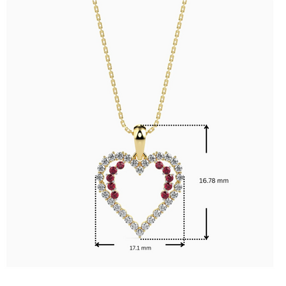 Dimension Guide for Ritzy Ruby and Lab Diamond Heart Pendant