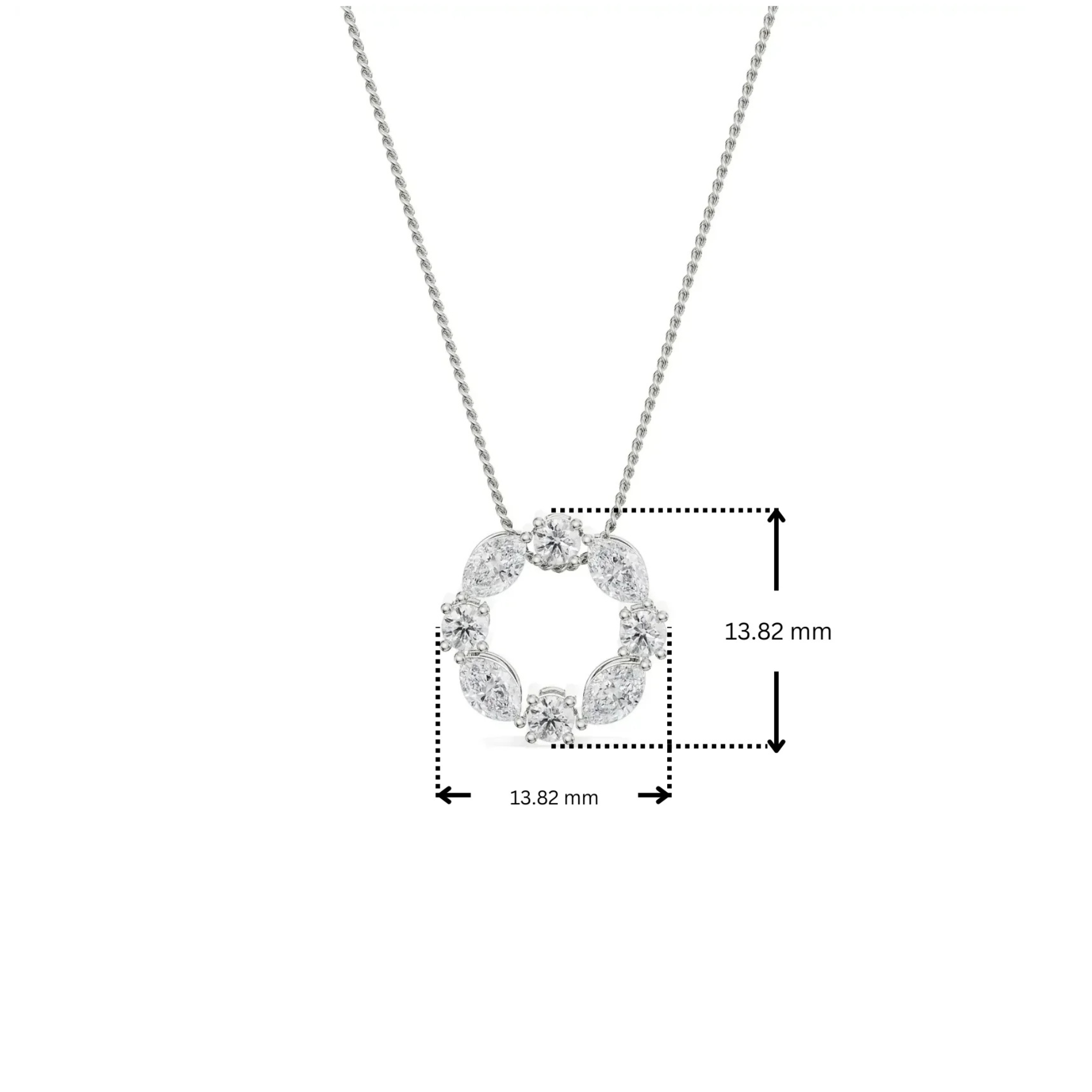 Dimension guide for The Dewy Leafy Lab Grown Diamond Pendant