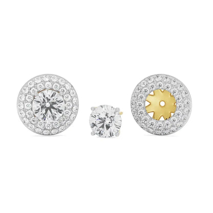 0.50 CT Double Halo Detachable Diamond Studs Front View in 9KT
