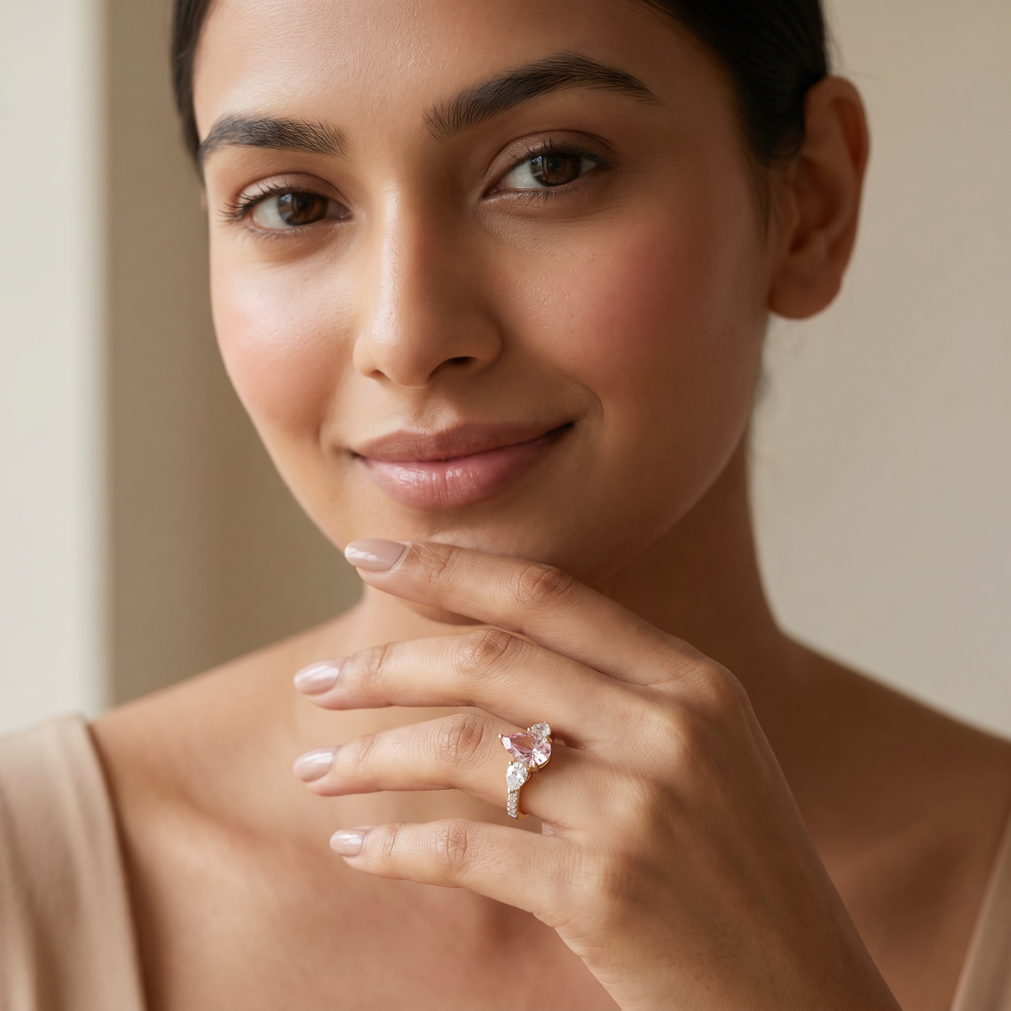 Rosy Teardrop Lab Grown Diamond Ring